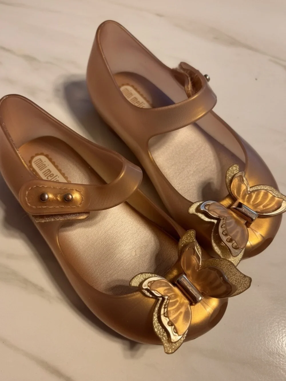 Mini Melissa Girls Size 8 Gold Butterfly Mary Jane Jelly Shoes
